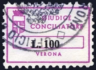 Marca da Bollo del Comune di VERONA su Carta Bianca di dimensioni 23 x 15 mm