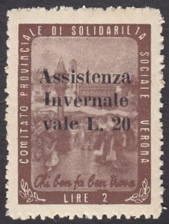 Marca da Bollo del Comune di VERONA su Carta Bianca di dimensioni 25,5 x 34,5 mm