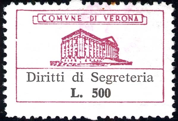 Marca da Bollo del Comune di VERONA su Carta Bianca di dimensioni 35 x 22 mm