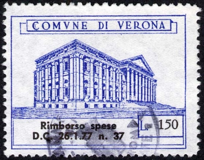 Marca da Bollo del Comune di VERONA su Carta Bianca di dimensioni 37,5 x 29 mm