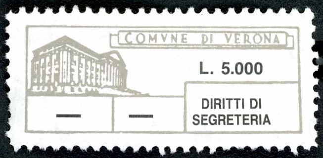 Marca da Bollo del Comune di VERONA su Carta Bianca Sottile di dimensioni 40 x 15 mm