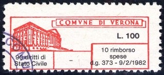 Marca da Bollo del Comune di VERONA su Carta Bianca di dimensioni 40 x 15 mm