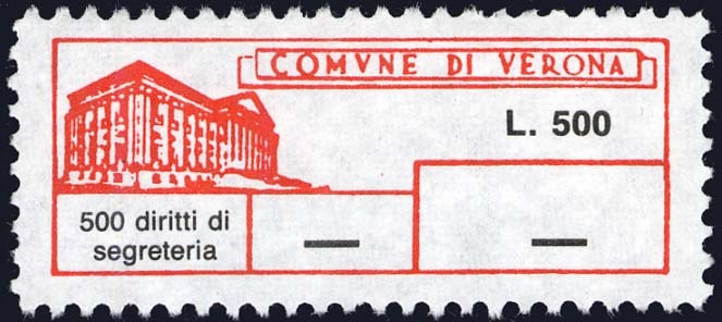 Marca da Bollo del Comune di VERONA su Carta Bianca di dimensioni 40 x 15 mm