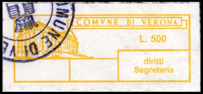 Marca da Bollo del Comune di VERONA su Carta Bianca di dimensioni 40 x 15 mm