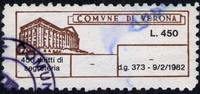 Marca da Bollo del Comune di VERONA su Carta Bianca di dimensioni 40 x 15 mm