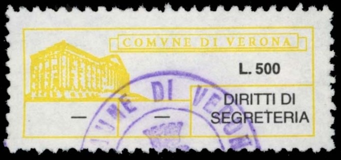 Marca da Bollo del Comune di VERONA su Carta Bianca di dimensioni 40 x 15 mm