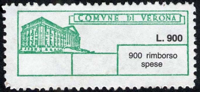 Marca da Bollo del Comune di VERONA su Carta Bianca di dimensioni 41 x 16 mm
