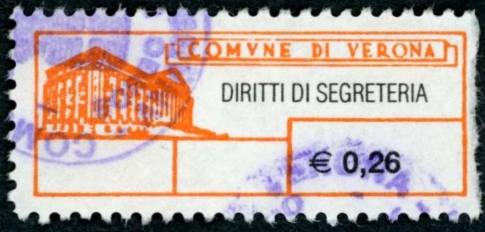 Marca da Bollo del Comune di VERONA su Carta Bianca di dimensioni 40 x 15 mm