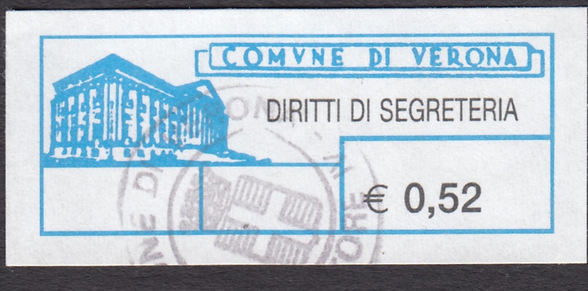 Marca da Bollo del Comune di VERONA su Carta Bianca di dimensioni 40 x 15 mm