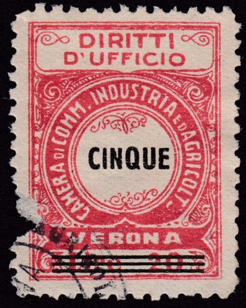 Marca da Bollo del Comune di VERONA su Carta Bianca Sottile di dimensioni 22,5 x 30 mm