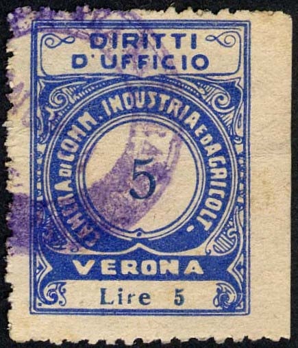 Marca da Bollo del Comune di VERONA su Carta Bianca di dimensioni 22 x 30 mm