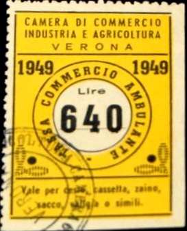 Marca da Bollo del Comune di VERONA su Carta Bianca Sottile di dimensioni 31 x 44 mm