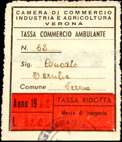 Marca da Bollo del Comune di VERONA su Carta Bianca di dimensioni 31 x 44 mm