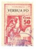 Marca da Bollo del Comune di VERRUA PO su Carta Bianca Sottile di dimensioni 21 X 32 mm