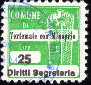 Marca da Bollo del Comune di VERTEMATE CON MINOPRIO su Carta Bianca Sottile di dimensioni 20 x 20 mm