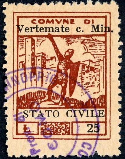 Marca da Bollo del Comune di VERTEMATE CON MINOPRIO su Carta Paglia di dimensioni 22,5 x 29,5 mm
