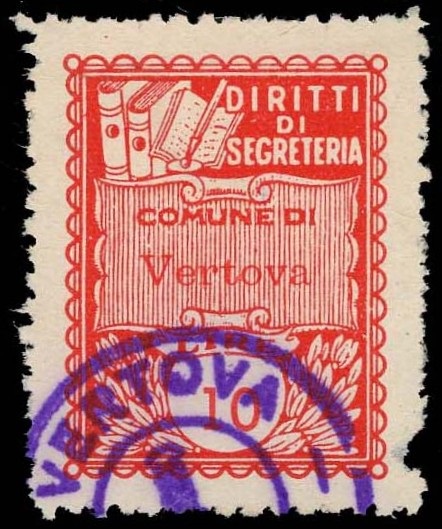 Marca da Bollo del Comune di VERTOVA su Carta Bianca di dimensioni 22 c 29 mm