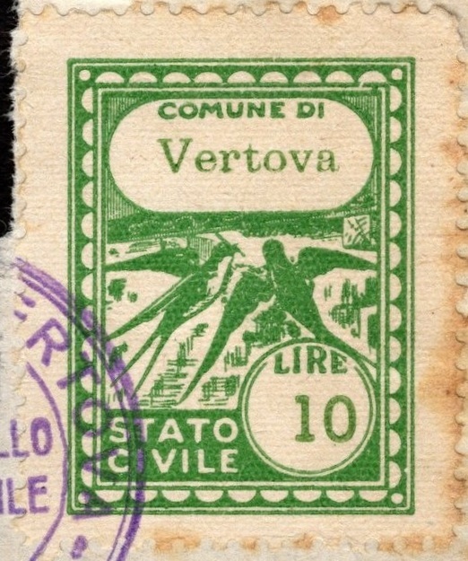 Marca da Bollo del Comune di VERTOVA su Carta Bianca di dimensioni 22 c 29 mm