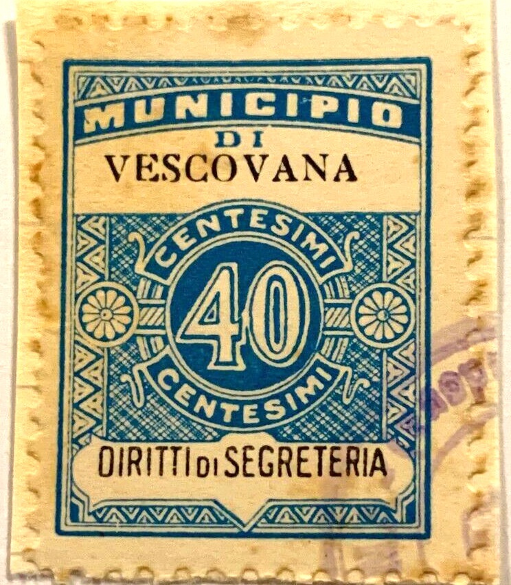 Marca da Bollo del Comune di VESCOVANA su Carta Bianca di dimensioni 21 x 29 mm
