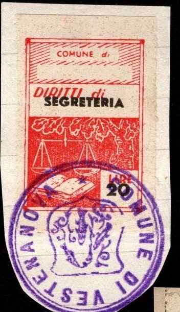 Marca da Bollo del Comune di VESTENANOVA su Carta Bianca di dimensioni 21 X 33,5 mm