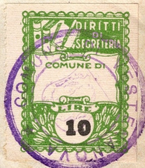Marca da Bollo del Comune di VESTENANOVA su Carta Bianca di dimensioni 21 X 27 mm