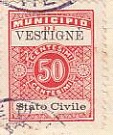 Marca da Bollo del Comune di VESTIGNE´ su Carta Bianca di dimensioni 22 x 29 mm