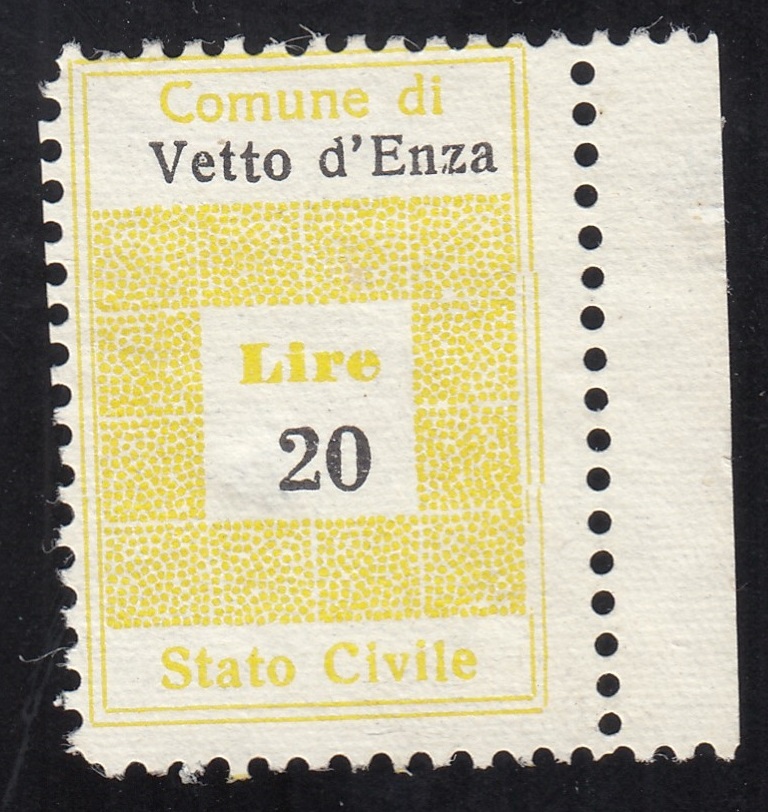 Marca da Bollo del Comune di VETTO su Carta Bianca di dimensioni 23 x 27 mm