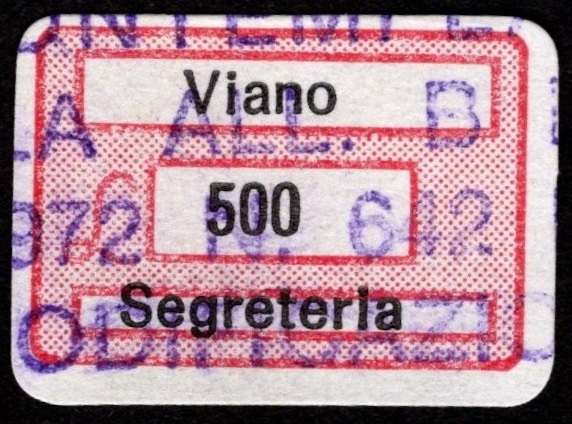 Marca da Bollo del Comune di VIANO su Carta Bianca di dimensioni 20 x 14 mm