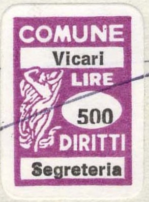 Marca da Bollo del Comune di VICARI su Carta Bianca di dimensioni 16 x 21 mm