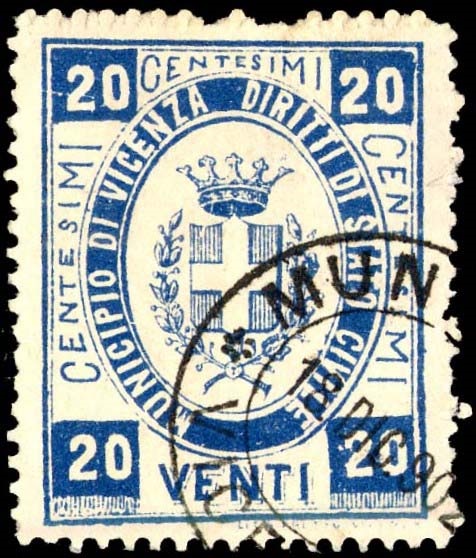 Marca da Bollo del Comune di VICENZA su Carta Bianca di dimensioni 25 x 32 mm
