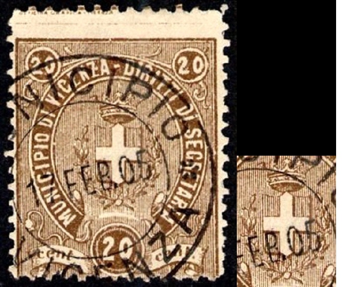 Marca da Bollo del Comune di VICENZA su Carta Bianca di dimensioni 22 x 25 mm