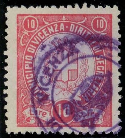 Marca da Bollo del Comune di VICENZA su Carta Bianca Sottile di dimensioni 18 x 21 mm