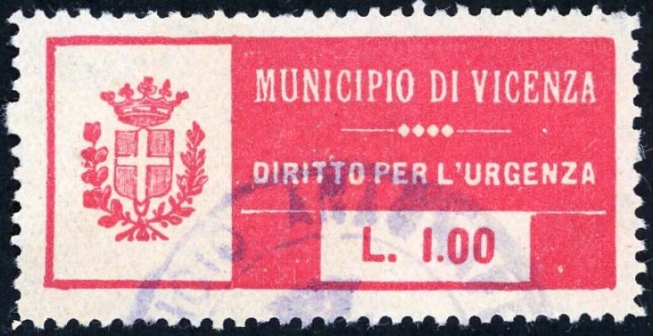 Marca da Bollo del Comune di VICENZA su Carta Bianca di dimensioni 40 x 17 mm