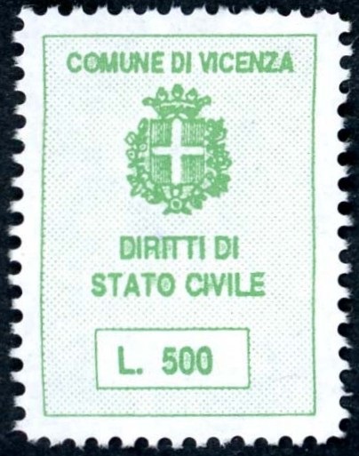 Marca da Bollo del Comune di VICENZA su Carta Bianca di dimensioni 20 x 28 mm