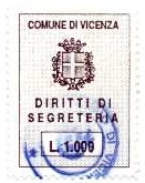 Marca da Bollo del Comune di VICENZA su Carta Bianca di dimensioni 25 x 34,5 mm