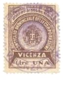 Marca da Bollo del Comune di VICENZA su Carta Bianca Sottile di dimensioni 23,5 x 31 mm