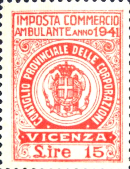 Marca da Bollo del Comune di VICENZA su Carta Bianca di dimensioni 21 X 27 mm