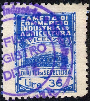 Marca da Bollo del Comune di VICENZA su Carta Bianca di dimensioni 21 X 27 mm