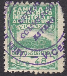 Marca da Bollo del Comune di VICENZA su Carta Bianca di dimensioni 17,5 x 23,5 mm