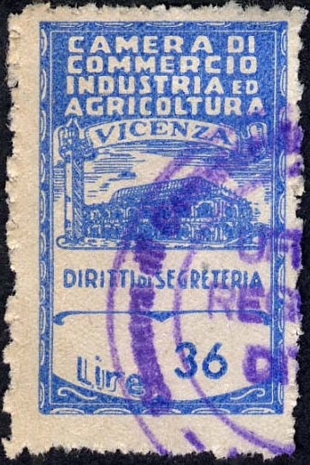 Marca da Bollo del Comune di VICENZA su Carta Bianca di dimensioni 21 X 32 mm