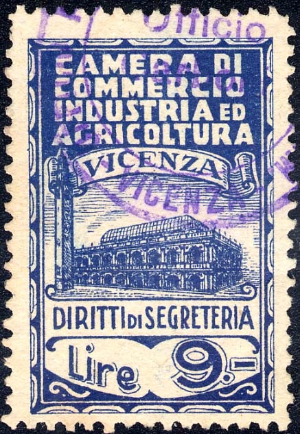 Marca da Bollo del Comune di VICENZA su Carta Bianca di dimensioni 25 x 38,5 mm