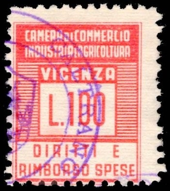 Marca da Bollo del Comune di VICENZA su Carta Bianca di dimensioni 22 x 22 mm