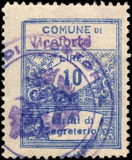 Marca da Bollo del Comune di VICOFORTE su Carta Bianca Sottile di dimensioni 21 x 29 mm