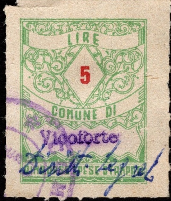Marca da Bollo del Comune di VICOFORTE su Carta Bianca Sottile di dimensioni 22,5 x 29 mm