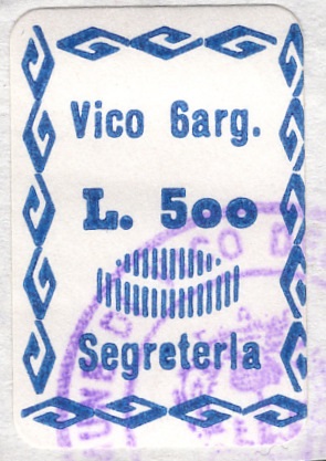 Marca da Bollo del Comune di VICO DEL GARGANO su Carta Bianca di dimensioni 12 x 17 mm