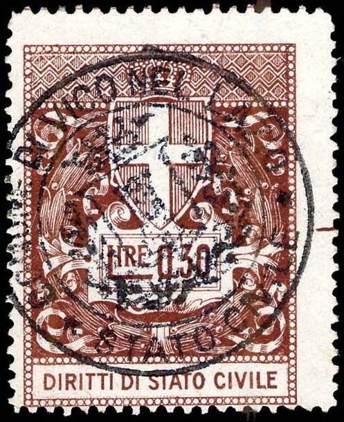 Marca da Bollo del Comune di VICO NEL LAZIO su Carta Bianca di dimensioni 28 x 36,5 mm