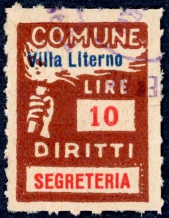 Marca da Bollo del Comune di VILLA LITERNO su Carta Bianca di dimensioni 18,5 x 26 mm