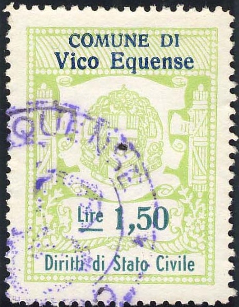 Marca da Bollo del Comune di VICO EQUENSE su Carta Bianca di dimensioni 20 x 27 mm