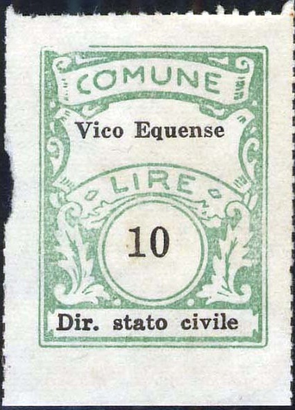 Marca da Bollo del Comune di VICO EQUENSE su Carta Bianca Sottile di dimensioni 22,5 x 29 mm