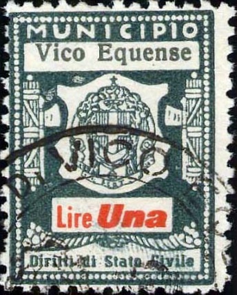 Marca da Bollo del Comune di VICO EQUENSE su Carta Bianca di dimensioni 20,5 x 27 mm